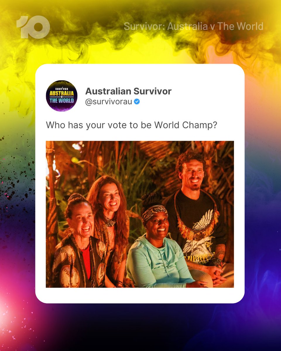 Who has your vote to win it all in Sunday's Grand Finale? 🥇

#SurvivorAU: Australia v The World | 7.00 Sunday on <a href="/Channel10AU/">Channel 10</a> | Watch + Stream Free