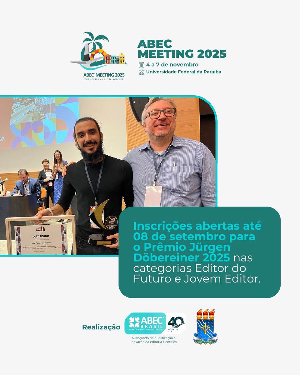 As inscrições para o prêmio de conhecimento a Jovem Editor e Editor do Futuro na edição 2025 do ABEC Meeting encerram-se na próxima segunda-feira (8). Não perca!