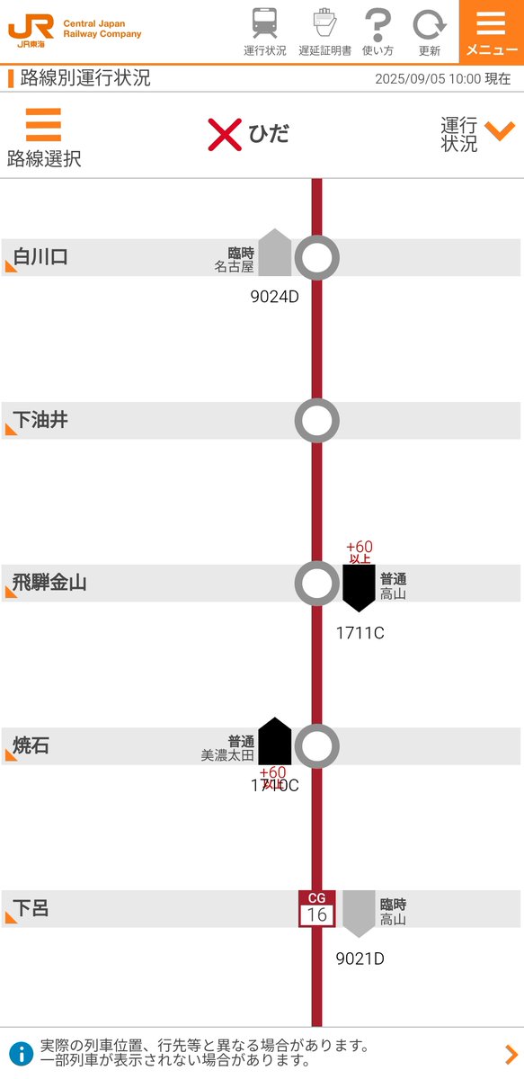 ひだ1号下呂から先とひだ4号白川口から先は共に臨時列車らしい