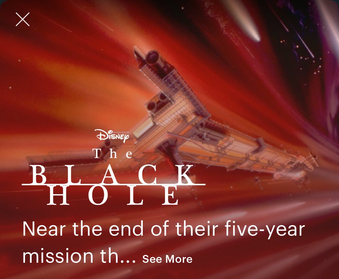 “The Black Hole” is on #Hulu.Will be ever see the other “dark Disney” lost film? Release Jack Clayton’s “Something Wicked This Way Comes,” cowards!