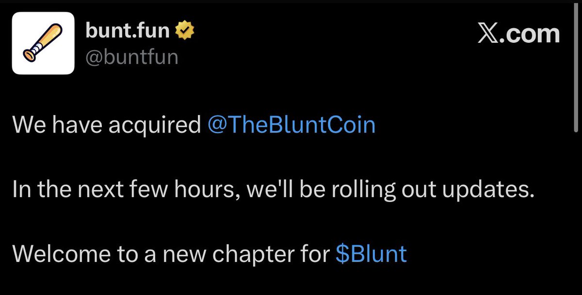 My thesis on why $BLUNT is our next 100X coin and nobody realizes it: 

So $BLUNT was officially obtained by the new launchpad <a href="/buntfun/">Nicole</a>. This is the only coin they’ve officially endorsed. 

Other new launchpads official coins have gone nuts, even <a href="/heavendex/">heaven</a>’s coin $LIGHT went to