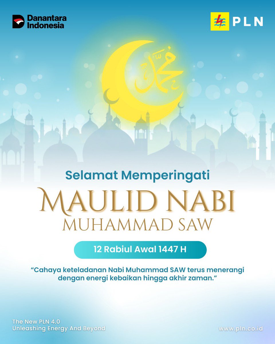 Electrizen, selamat memperingati Maulid Nabi Muhammad SAW, 12 Rabiul Awal 1447 H.

Bagaikan cahaya yang menuntun langkah menuju kebaikan, mari kita teruskan semangat Beliau dengan meneladani akhlak sebagai pedoman dalam setiap langkah.

#MaulidNabi1447H #PLNUntukSemua