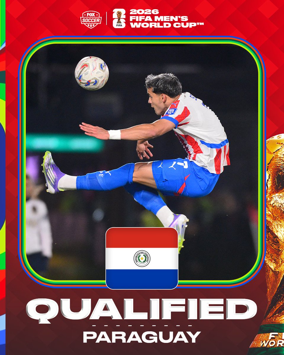 FOXSoccer's tweet photo. PARAGUAY HAS QUALIFIED FOR THE 2026 FIFA WORLD CUP 🇵🇾

They are back in the tournament for the first time since the 2010 FIFA World Cup in South Africa 🏆 https://t.co/lcmB6gn0LJ