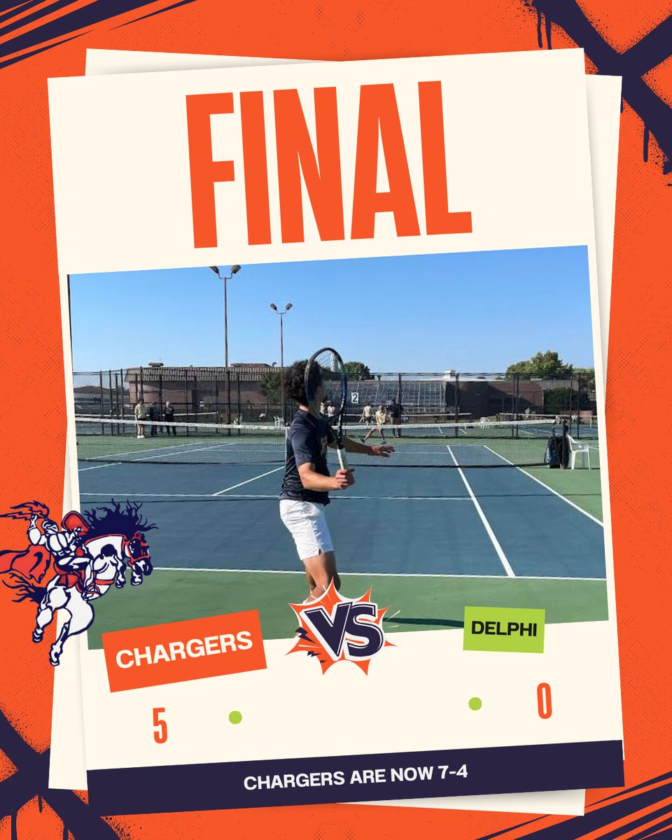 CHARGERS WIN!! The boys secured a 5-0 victory over Delphi tonight.

This was a great finish to a long busy 2-week period for the Chargers. The boys competed in 9 matches over the last 11 days. Their hard work and grind is paying off as they move to 7-4.