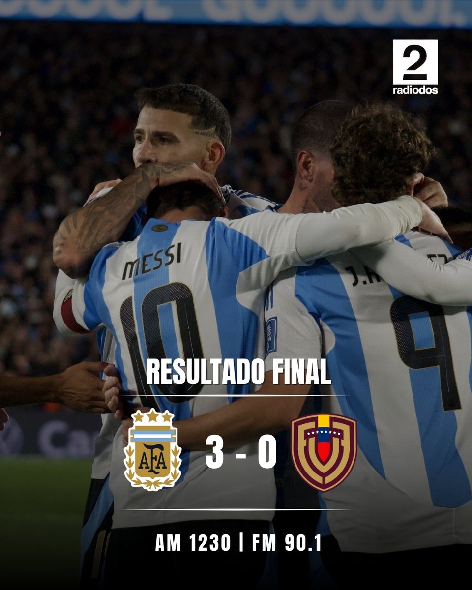 #EliminatoriasSudamericanas

🔚Final del partido.

#Argentina 3⃣ 🆚 #Venezuela 0⃣

🗣️Lo relata <a href="/ezecasse/">Ezequiel S Cassé</a>

📻AM 1230 | FM 90.1🔴YouTube: Radio2 en VIVO
youtube.com/watch?v=lnf-9L…