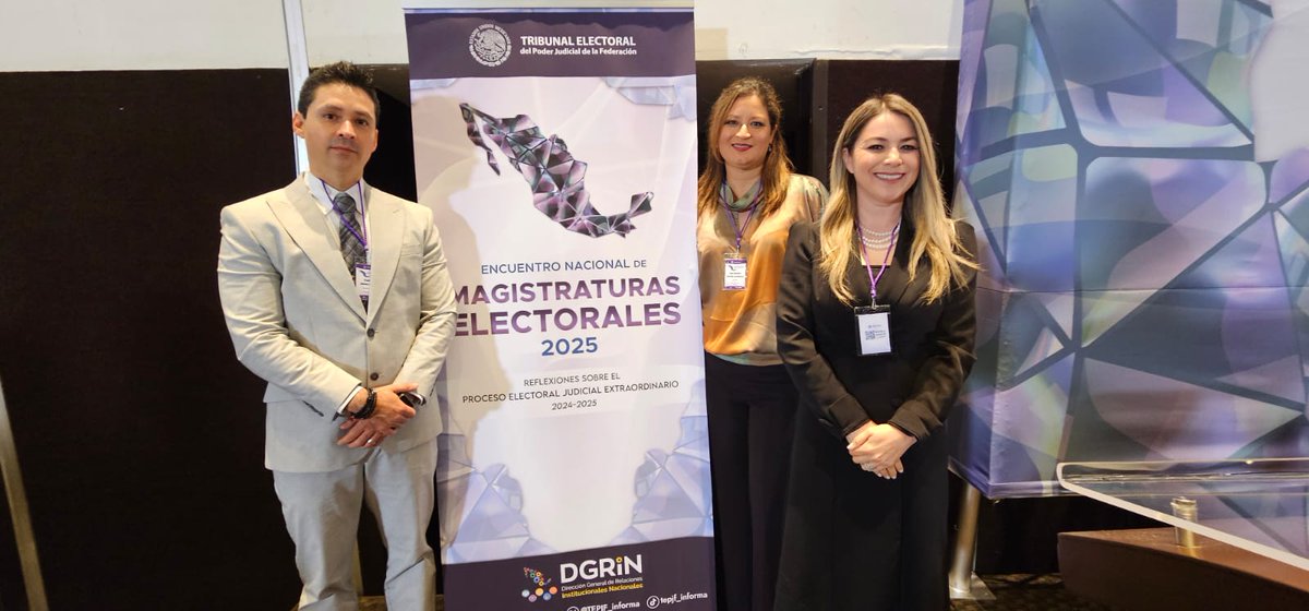🟣Las Magistradas Ana Maribel Salcido Jashimoto <a href="/SalcidoJashimot/">Salcido.Jashimoto</a> y Alejandra Velarde Félix <a href="/VelardeAlejan/">Alejandra Velarde</a> junto con el Magistrado Pte. Vladimir Gómez Anduro <a href="/G_Anduro/">Vladimir Gómez A.</a> participan en el Encuentro Nacional de Magistraturas Electorales 2025 organizado por el <a href="/TEPJF_informa/">Tribunal Electoral del PJF</a>