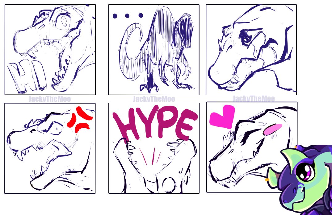 ✨Lil preview of the new set of premade emotes I am working on! Its Spino time!!! 🦖