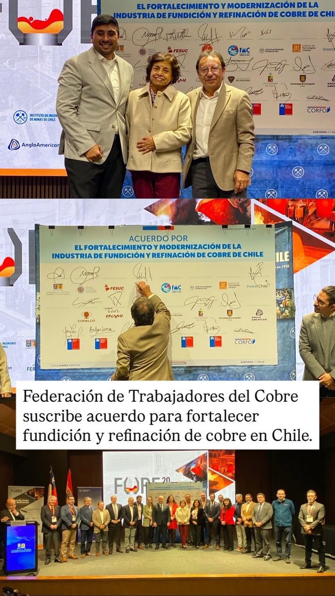 La FTC suscribió el “Acuerdo por el fortalecimiento y modernización de la industria de fundición y refinación de cobre en Chile”, al que adhirieron Gobierno y sector público; universidades y centros de investigación y desarrollo; de la sociedad civil y empresas del sector minero.