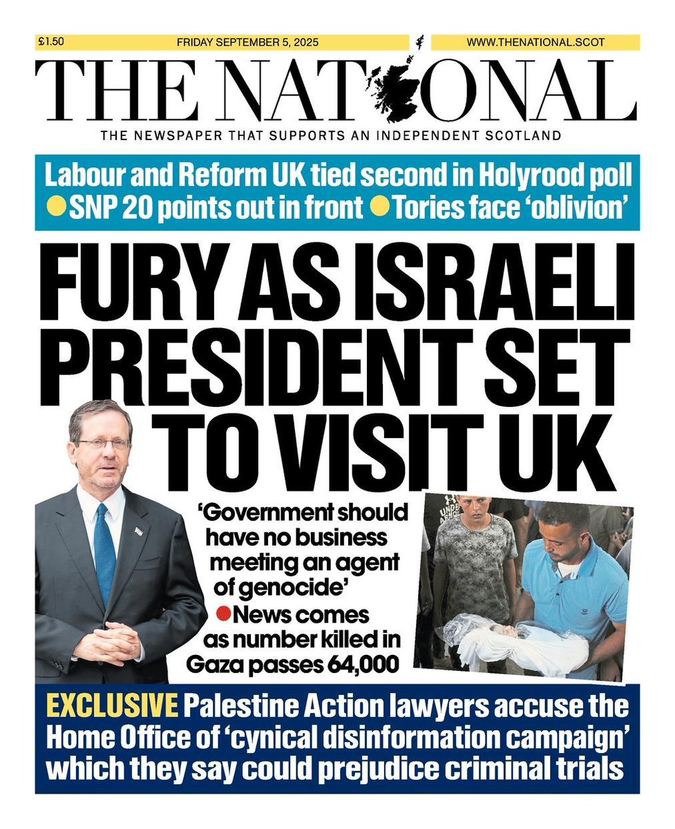 Tomorrow's front page 📰

Fury as Israeli president set to visit UK