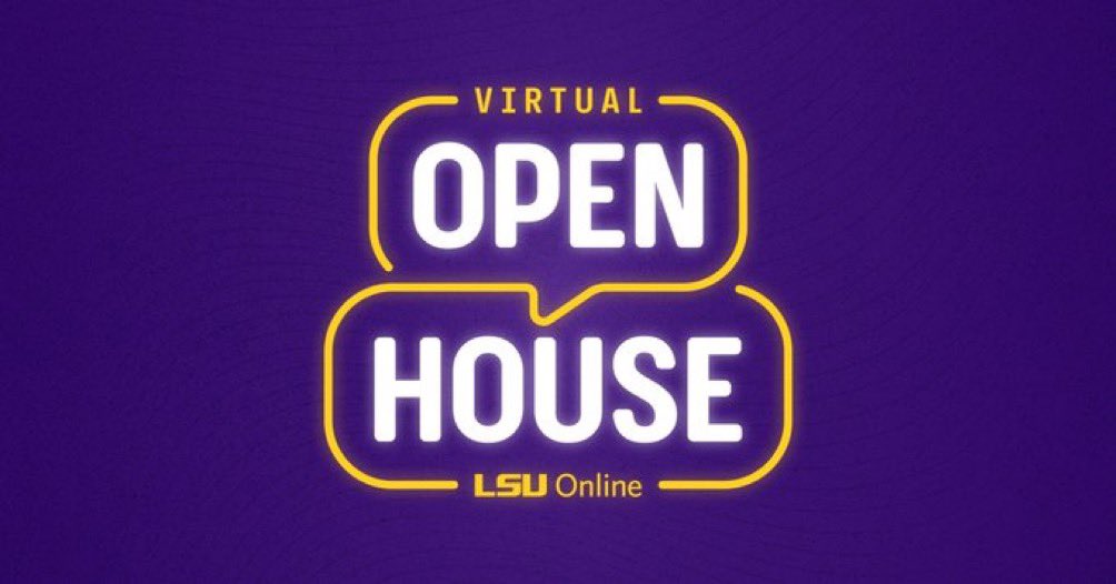 Join us for our Virtual Open House on September 11th at 6 PM CST! Our expert panel of Enrollment and Student Success Coaches from ALL campuses will be there to give you more information about LSU Online and answer your questions.
Register here: ow.ly/Yeyb50WRyAX