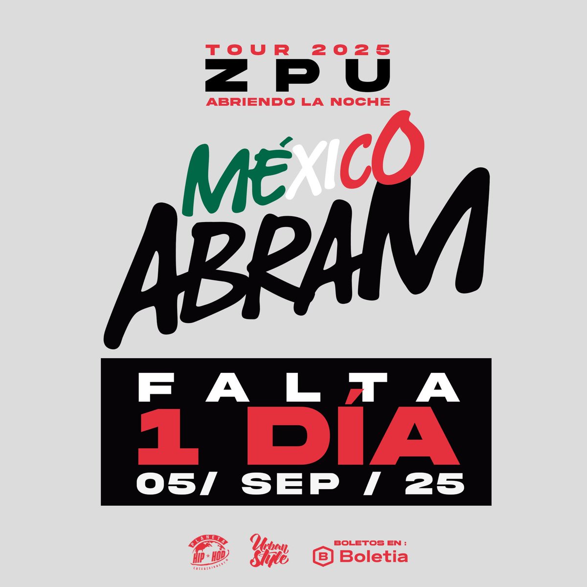 ⏳ Mañana cae el cartel completo de 🇲🇽.

No puedo estar más emocionado🥹🤩🎉

Pregunta seria: ¿qué canción no puede faltar en directo? 🎤

#AbramEnMéxico
#ZPUTour2025
#HipHopMéxico
#RapConsciente
#HipHopLatino
#MúsicaEnVivo
#CuentaAtrás
#NosVemosPronto
#AbramLive 🇲🇽