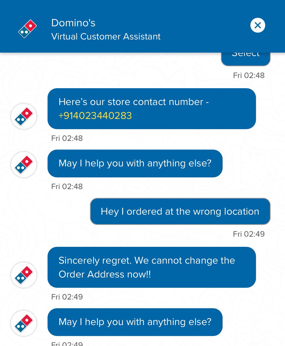 notgonapay's tweet photo. Hi @dominos_india, the store number you provided is not reachable. Also, I don’t understand why the address cannot be changed even though I raised a complaint within just 2 minutes of placing my order???? https://t.co/9jJsRa1Wy9