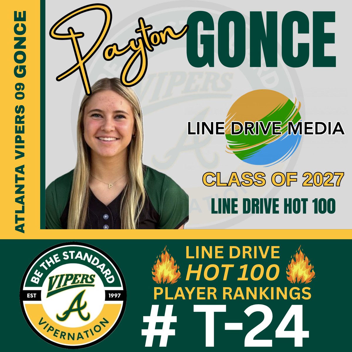VipersGonce's tweet image. Congratulations to our #2 Catcher/OF @paytongonce2027 for being recognized by @LineDsoftball in their NATIONAL rankings! 🐍🐍 LET'S GO Payton!!!! 💪💪
#represent #BeTheStandard #ViperNation

@thevipernation @LineDsoftball @PrepSoftball @SoftbalAmerica @IHartFastpitch