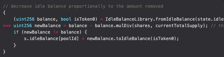 Code snippet showing the rounding error in Bunni's withdraw function