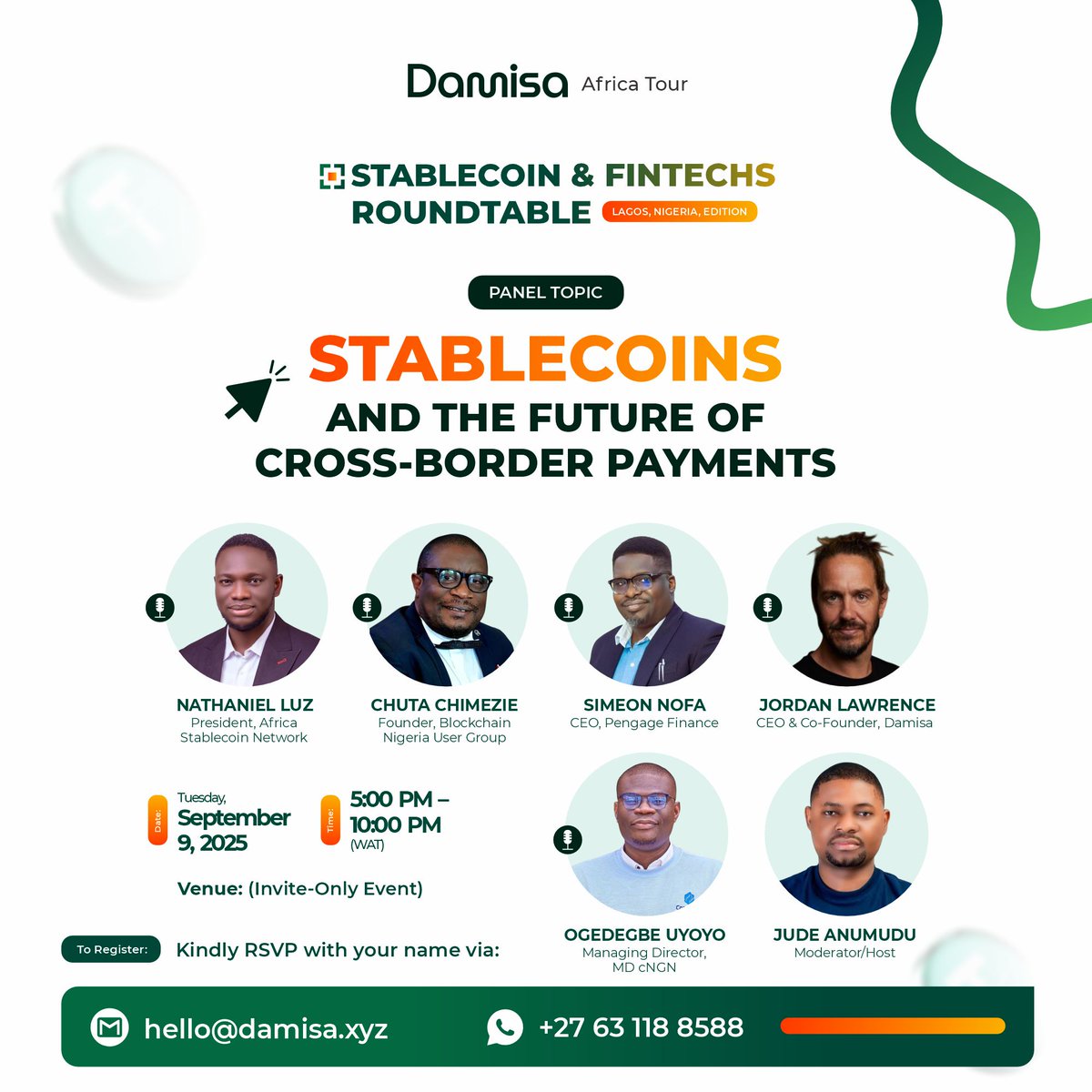 I’m excited to announce that I’ll be hosting the first-ever “Stablecoins &amp; Fintechs Roundtable” on the continent — an invite-only gathering powered by Damisa

This exclusive roundtable is designed for:
 CFOs &amp; hashtag#Finance Leaders · Exporters · hashtag#Commodities Dealers ·