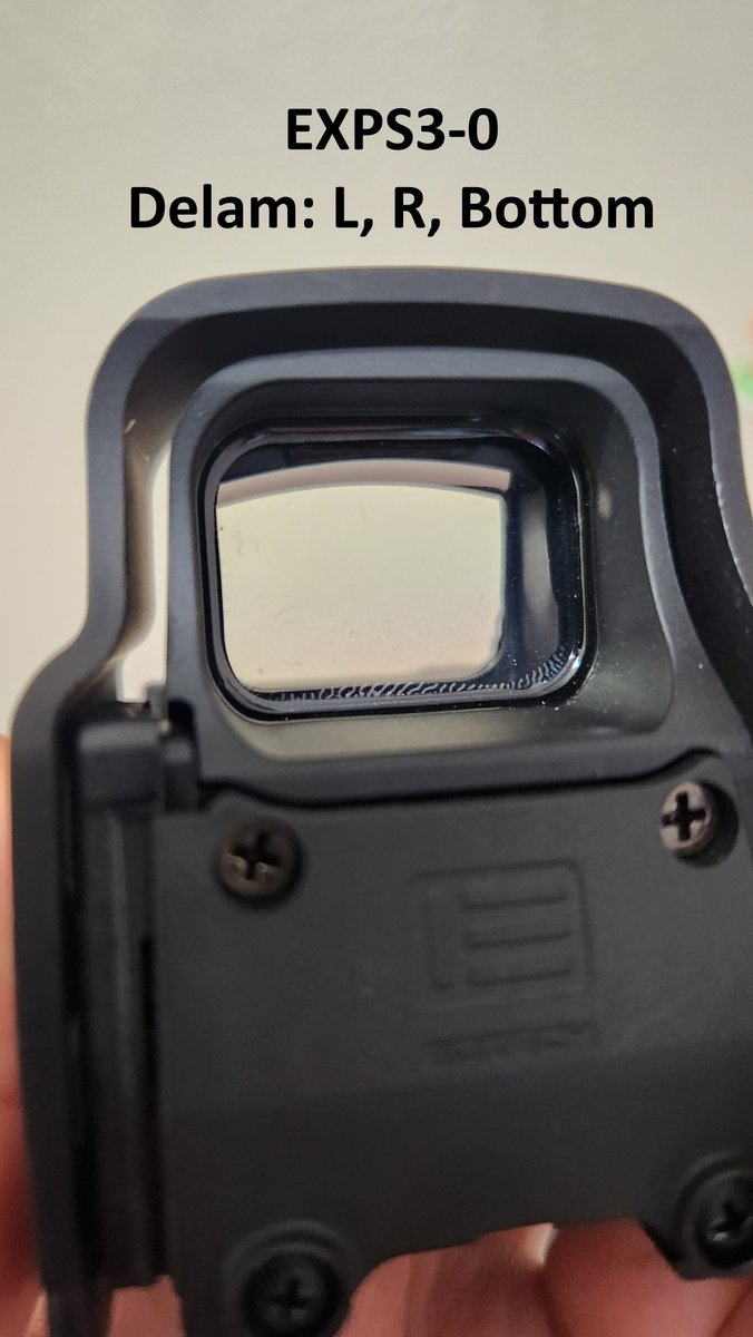 bunny_operator's tweet photo. Glass delamination on mid-2019 produced @EOTECHInc EXPS3-0 and EXPS2-2.
EOTech CS and warranty completed in approx. 2 weeks. 

Glass delam can affect the reticle's full use of the window and parallax. If you are experiencing this contact EOTech for an RMA. https://t.co/JK43XdohST