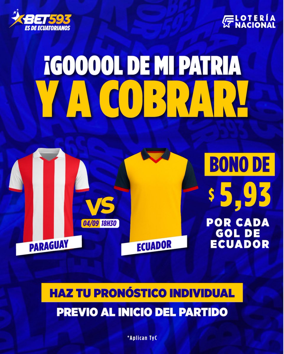Ecuador jugando y tú ganando con Bet593!🇪🇨😉
Cada vez que nuestra selección anota tú recibes $5.93.
Haz tu pronóstico antes del encuentro y celebra cada gol con un saldo extra.⚽️
Cada gol de Ecuador se convierte en un bono para ti!

#Bet593 #Bet593EsDeEcuatoriano