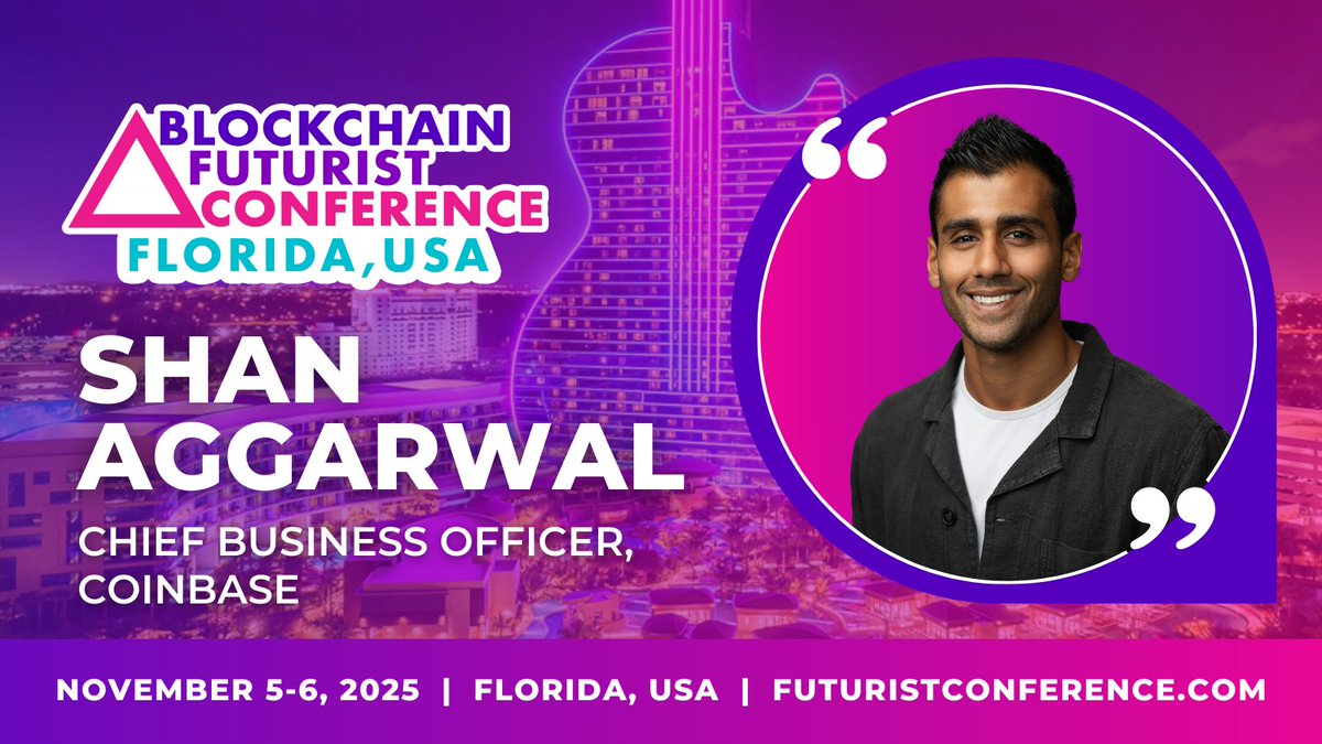 🚀 New Futurist Miami Speaker: Shan Aggarwal 🚀 Excited to welcome  @ShanAggarwal, Chief Business Officer at @coinbase, to the 8th Annual of  Blockchain Futurist Conference in Miami! 🌴 📅 Nov 5–6, 2025