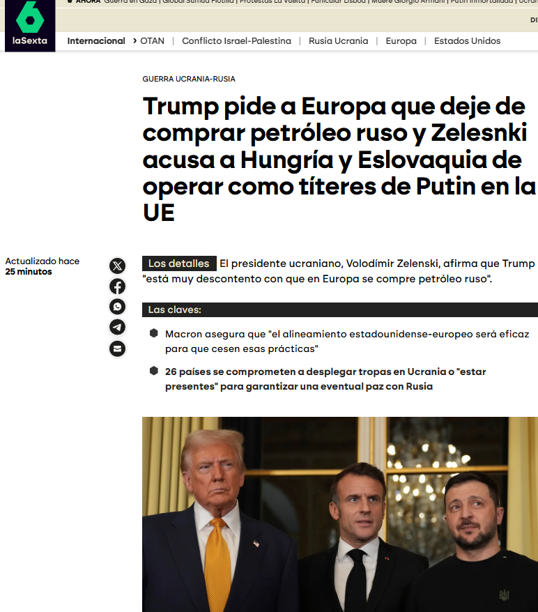 Trump le pidió a Europa que deje de comprar petróleo ruso porque de ese modo financia la invasión a Ucrania. Vamos de describir el escenario y a descubrir cómo y porqué Putin sigue recibiendo dividendos europeos. Y una trama oscura como el petróleo de postureos fariseos
Sale hilo