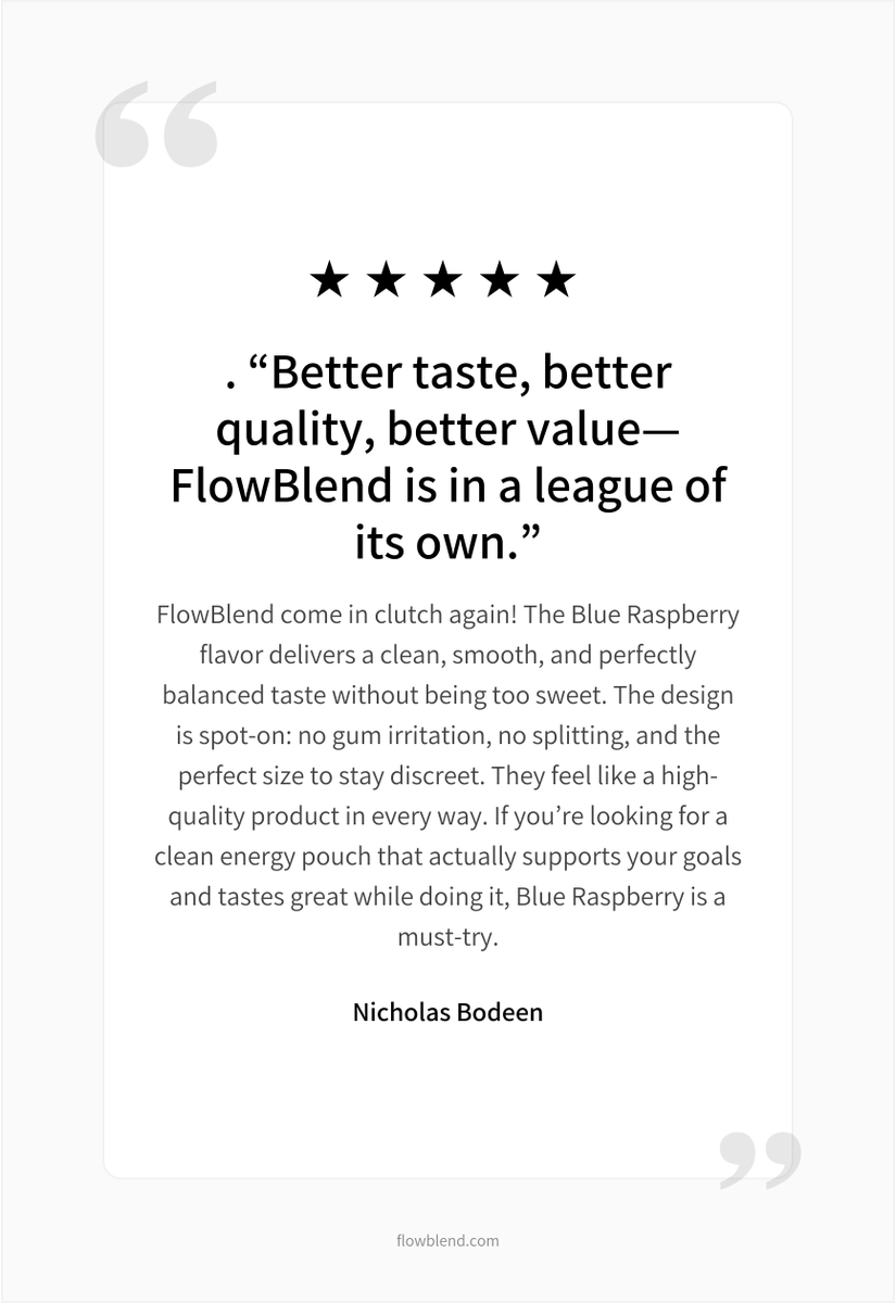 FlowBlend's tweet image. 🔥 When the bar gets raised… by our own customers.

“Better taste, better quality, better value—FlowBlend is in a league of its own.”
– Verified legend, probably locked in right now.
💙 Blue Raspberry is smooth, clean, and dialed for performance—without the fake sweet or gum…