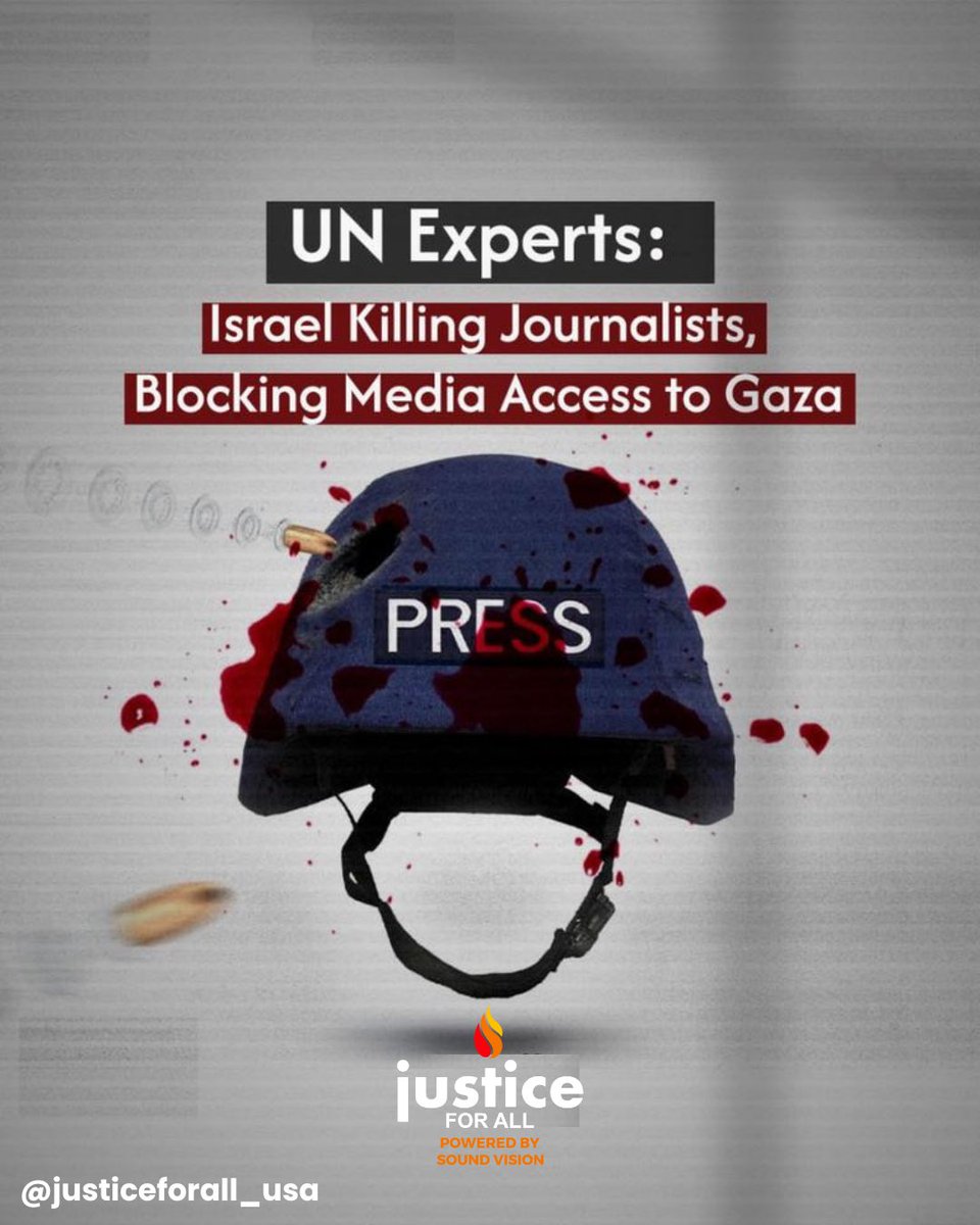 JFAorg's tweet photo. 📢📰 UN Experts Warn: Israel is killing journalists in Gaza & blocking international media access.

⚠️ They urge action before every journalist is silenced.
🕊️ Demand: independent investigation, accountability, and full access for international press.

❌ No more impunity.
✊🏽 Defend press freedom.