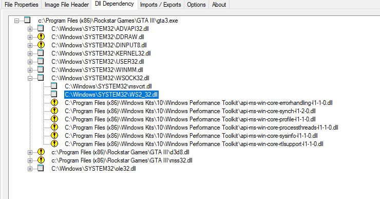 escapekey111156's tweet photo. @ObbeVermeij @barizberk GTA III still lists WS2_32.DLL (Windows sockets library) as a dependency, although it doesn't import any functions. I think this is a leftover from when you tried to implement a multiplayer mode 24 years ago. https://t.co/X5cQI5Ktq7
