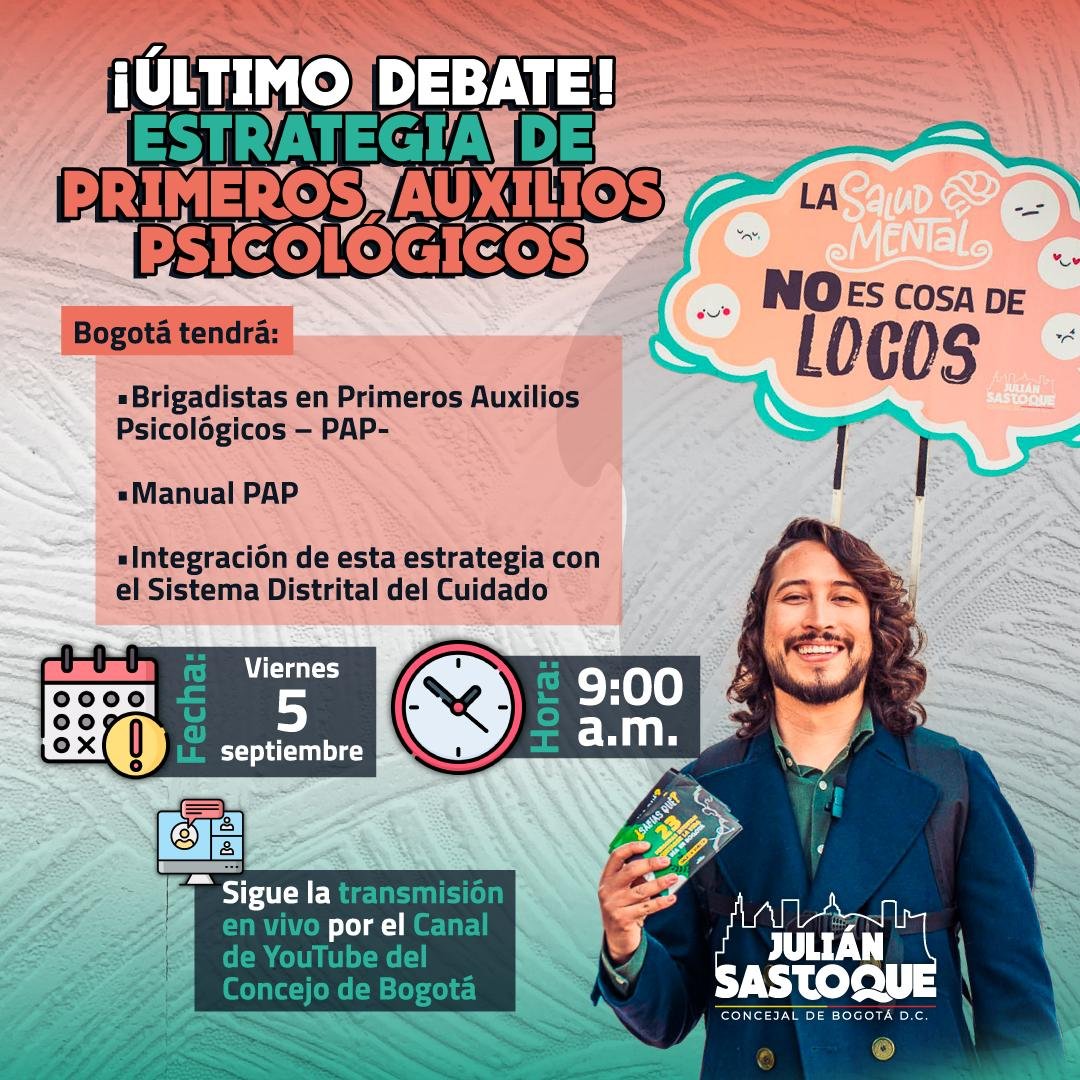 ¡Le cumplimos a la Salud Mental en Bogotá!🧠 

Mañana será el debate definitivo de nuestro proyecto de Primeros Auxilios Psicológicos. Una estrategia para cuidar nuestro bienestar emocional y el de quienes nos rodean. 

Un sueño y trabajo de dos años que mañana se materializa❤️