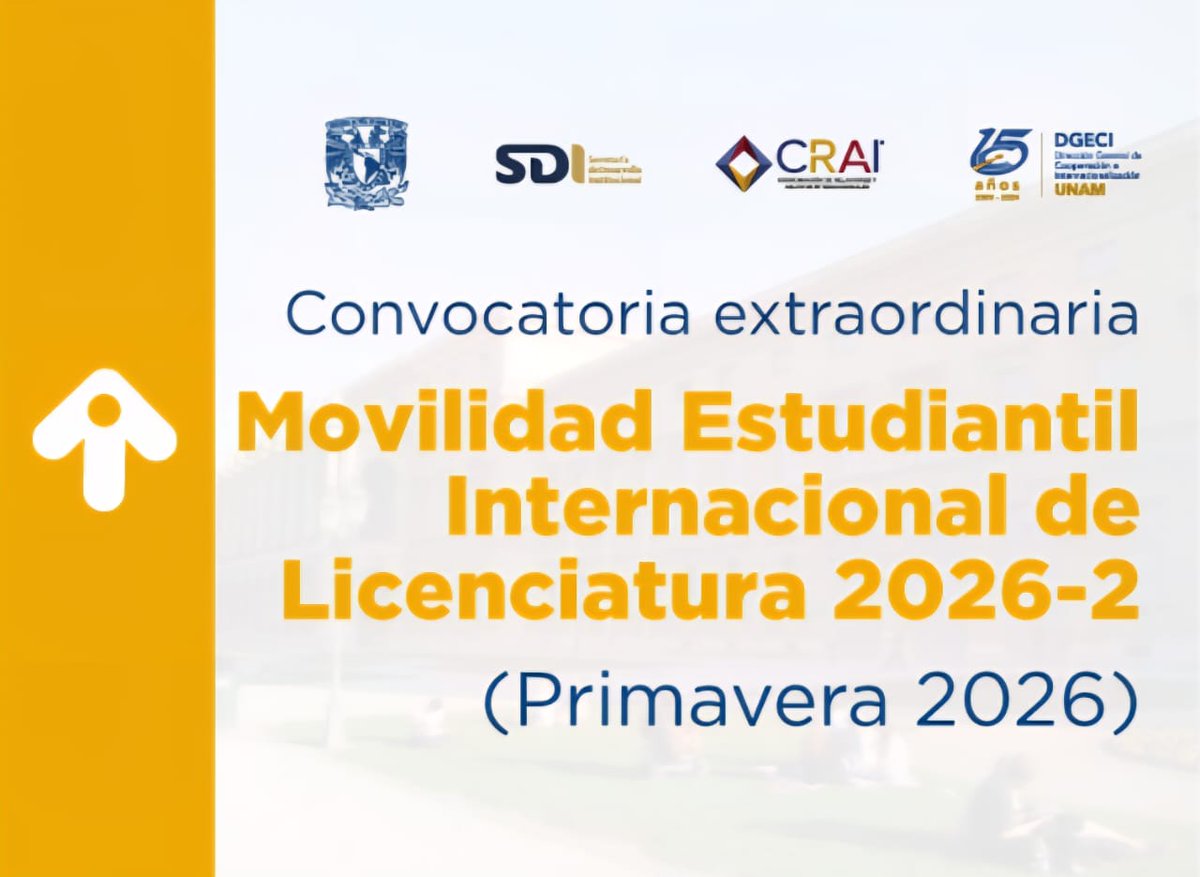 DerechoUNAMmx's tweet photo. 🌎 ¿Quieres vivir una experiencia académica única? Participa en las Convocatorias de Movilidad Estudiantil de Licenciatura, primavera 2026.✈️

📌 Nacional
https://t.co/OGibvV8h0A

 🚀 Internacional 
https://t.co/wT0XyiNxnb

⭐ Internacional Extraordinaria
https://t.co/lPmiMQHicy https://t.co/uw05HV2pYE