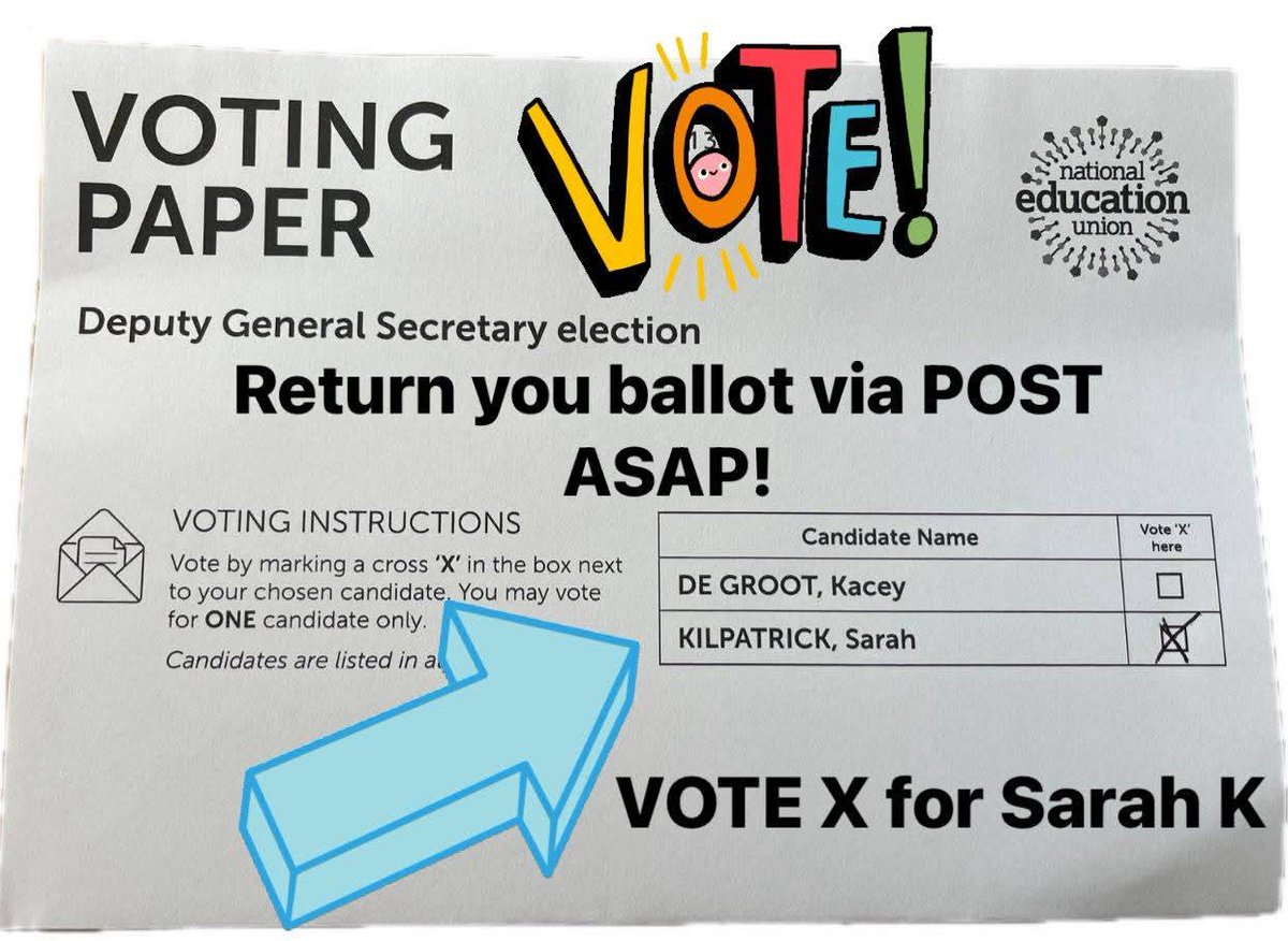 For NEU colleagues. I'm strongly supporting Sarah, she's an outstanding President and will make a fabulous DGS. I've also got a huge amount of time for Kacey, who is a fantastic activist ... but a choice has to be made and I urge people to vote for Sarah Kilpatrick.