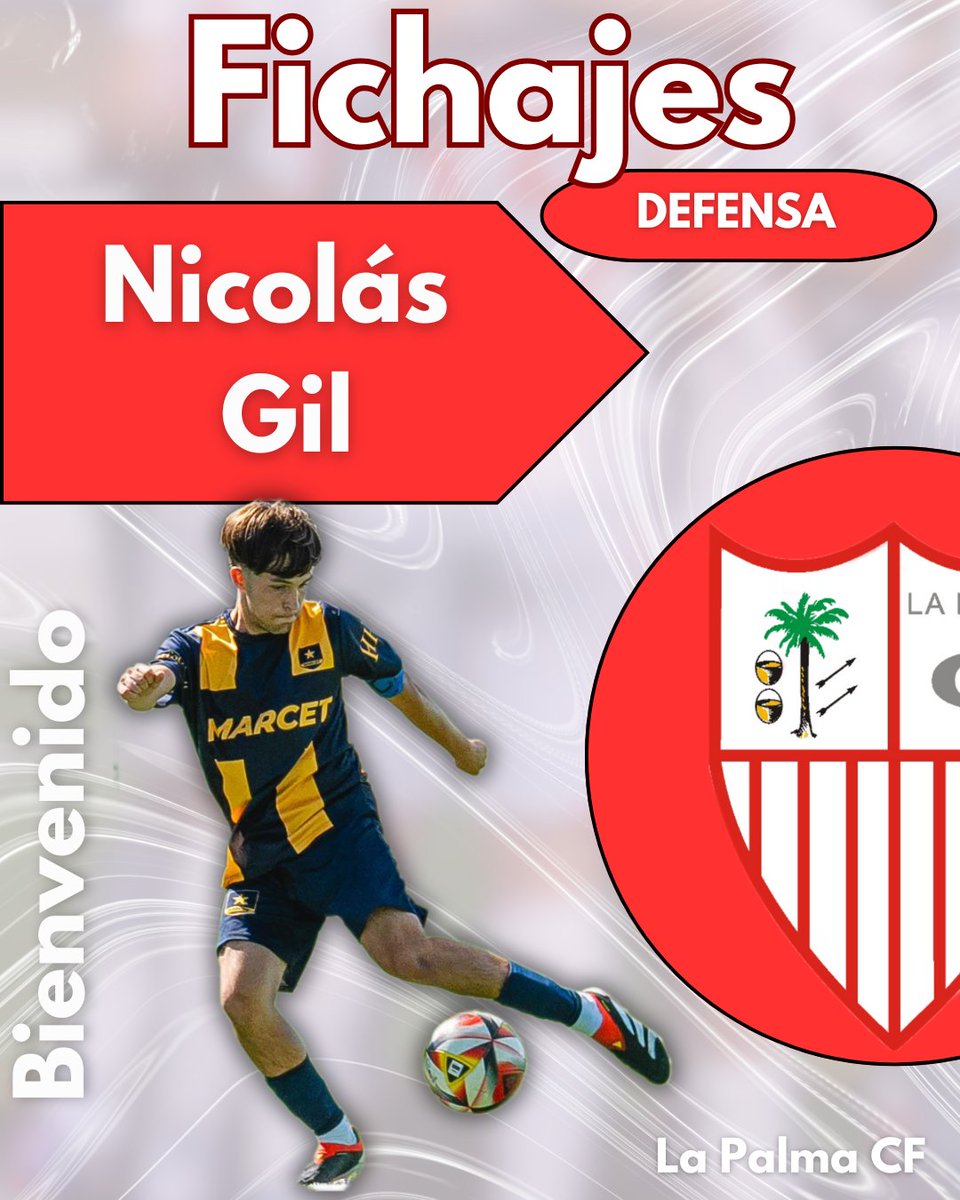‼️Atención‼️. Cerramos plantilla con Nico, el almonteño, con gran proyección, juega de lateral zurdo. Coraje y casta le define. Le deseamos mucha suerte y que disfrute de La Palma CF y de su afición.⚽️⚪️🔴💪.