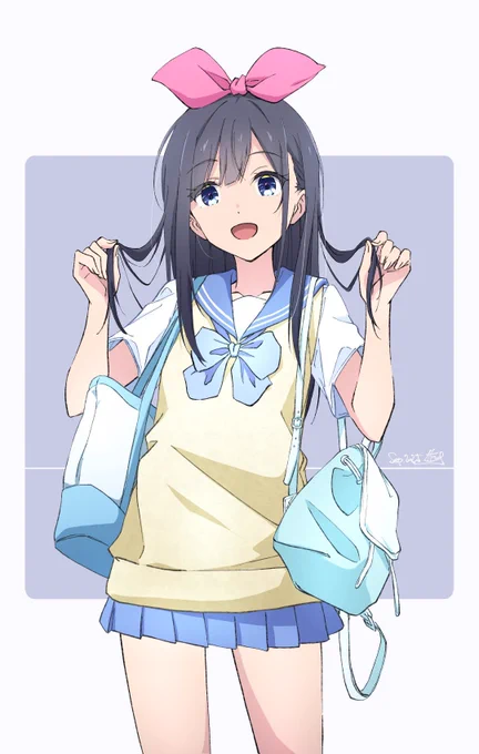 【金曜日の誰でもないガール】 もないちゃん×デカリボン制服コーデ×今日は台風 #誰でもないガール