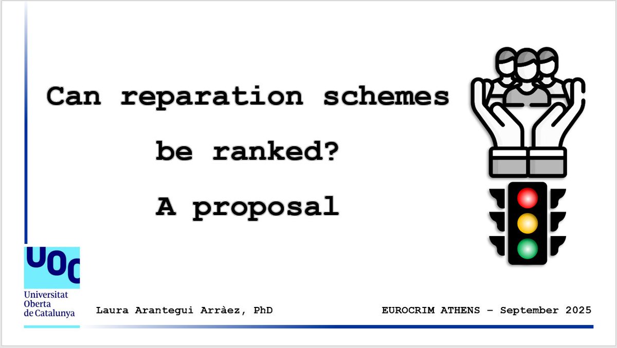 Today I presented at #eurocrim2025 a proposal for ranking reparation programmes focused on their key  features, always trying to place the victims and their needs at the  center of the process. Thanks <a href="/esc_eurocrim/">European Society of Criminology</a> for the organisation of this huge event, this year in  Athens!