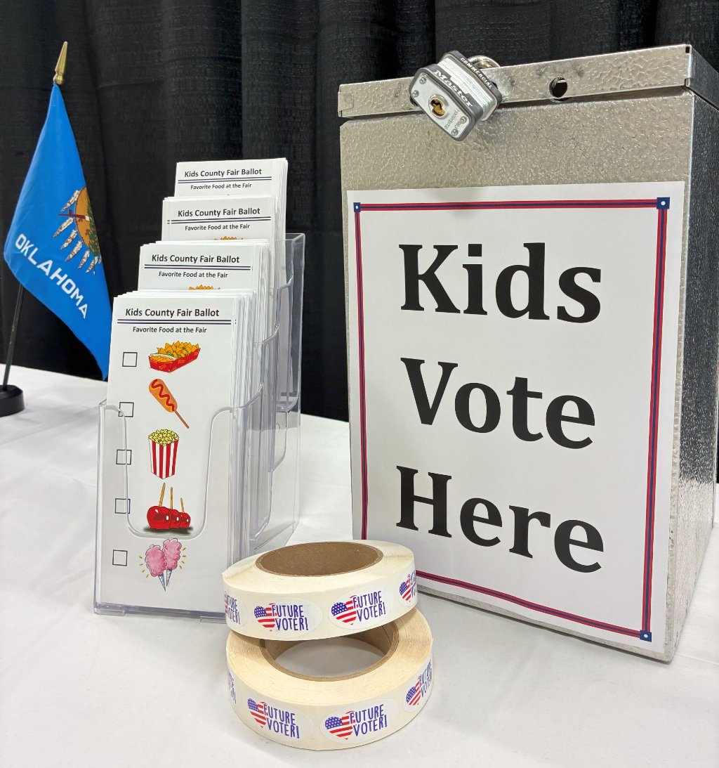 CCEB14OK's tweet photo. We welcome all future voters to stop by our booth at the county fair &amp; cast their ballot for favorite fair food through Sunday. We will tally the results later this month &amp; post them here. Adults, feel free to stop by &amp; update your registration or pick up a 2026 Election Schedule https://t.co/K94R07CMPx