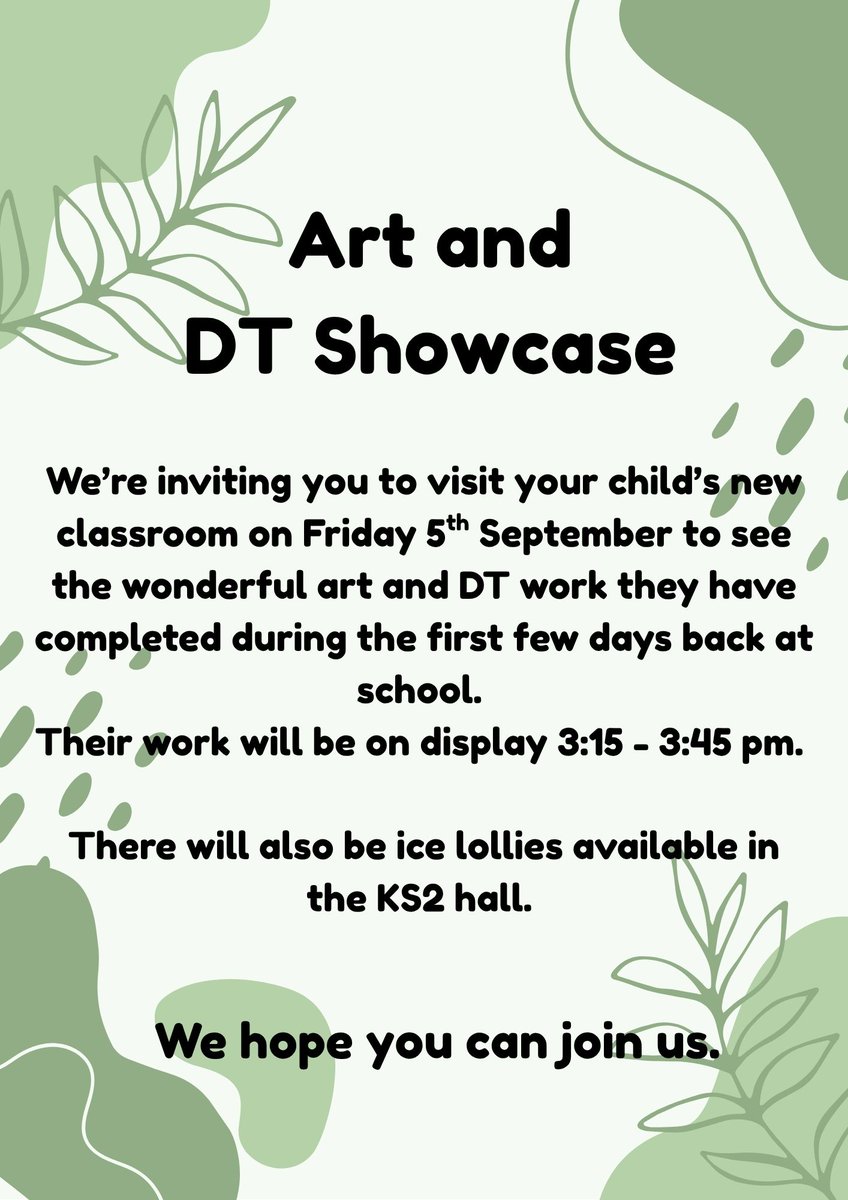 Don’t forget to join us after school today for our spectacular Art and Design Technology Showcase! 🖌️🛠️ We hope to see you there!