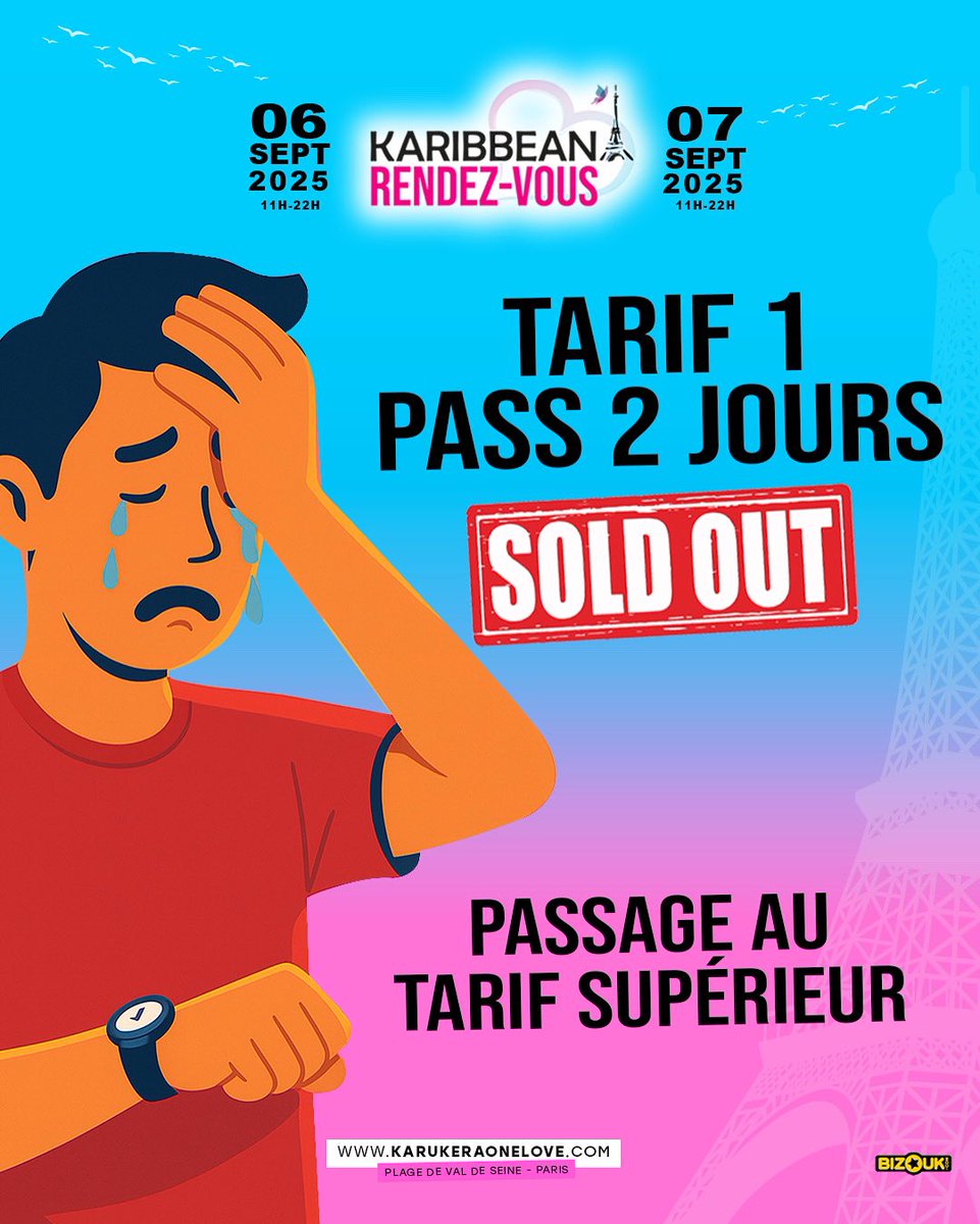 ❌ TARIF 1 SOLD OUT 

Passage au tarif supérieur : 
✅ TARIF 2 disponible ici >> linktr.ee/karukeraonelove

#karibbeanrendezvous #festival #caribbean