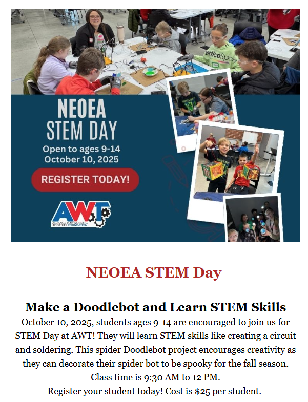 Partners in Science Excellence (PSE) highly recommends this STEM Day for students hosted by our partner, the Alliance for Working Together (AWT).  Use the following link to register: members.thinkmfg.com/ap/Events/Regi…