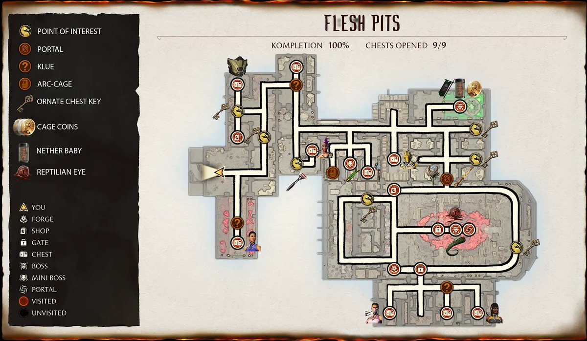 MKSecrets's tweet photo. (1/2) Here is our Flesh Pits mesa map for #MortalKombat1 Season of the Reptile with new skin locations:

Invasions Season of The Huntress Guide: https://t.co/FpPdvkNTW8 

Also don't miss our Exclusive #MKLK Interview: https://t.co/Lzkmaxt82c

Please Like and Re-Post :) https://t.co/esNjwDUM3x
