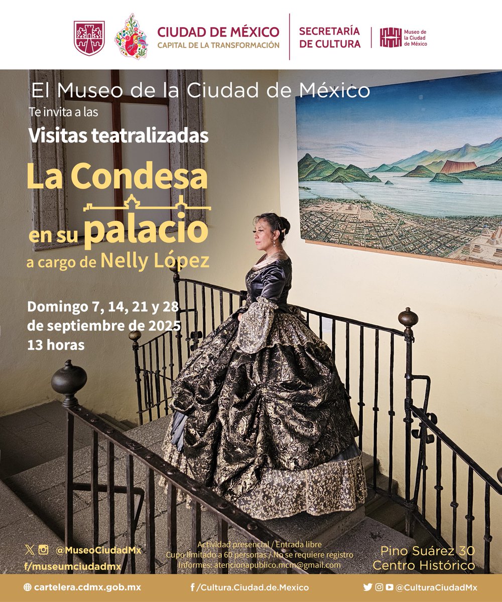 #VisitasTeatralizadas | Este mes patrio, ven a vivir la historia en primera fila. María de Velasco e Ibarra, te invita a recorrer nuestro recinto y su leyenda.

¿Te atreves a recorrer sus habitaciones y escuchar su historia?

🗓️Domingo 7 de septiembre, 13 h
#LaCondesaensuPalacio