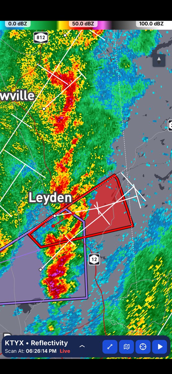 Tornado Warning for...
  Northeastern Oneida County in central New York...

* Until 645 PM EDT.

* At 618 PM EDT, a severe thunderstorm capable of producing a tornado
  was located over Boonville, moving northeast at 30 mph.