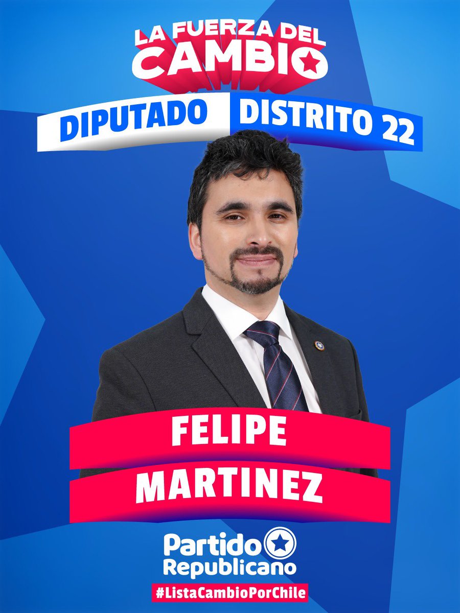 PRChile's tweet image. Diputados:

📍Distrito 22 Felipe Martínez @Felipe_Mtz7 y Deborah Negrete @DeborahNeg99194 

📍Distrito 23Stephan Schubert @SchubertRubio quien va a la reelección y Cristián Neira @cristian_neiram 

#LaFuerzaDelCambio