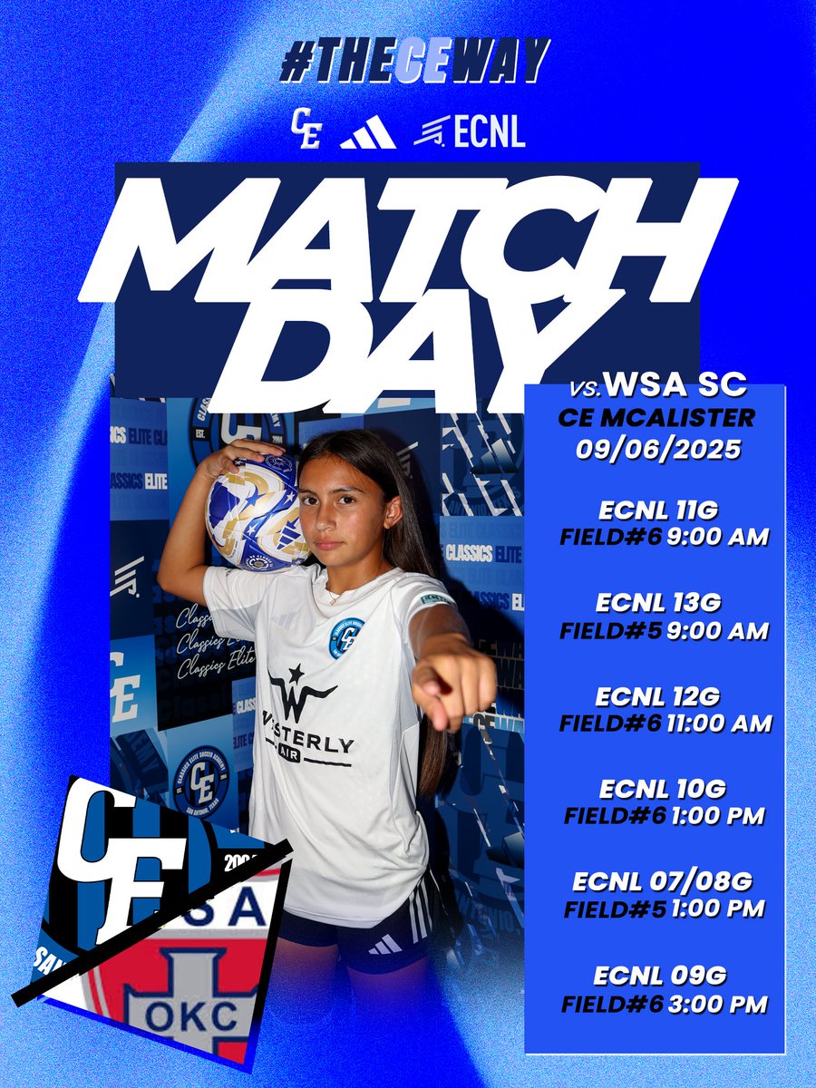 ClassicsEliteSA's tweet image. 🔥 HOME GAME! 🔥 Another busy weekend of home games for our CE ECNL teams. Catch them at our CE McAllister Fields! ⚽
Saturday: WSA
Sunday: OK Energy
#theCEway #ECNLseason #ironsharpensiron
