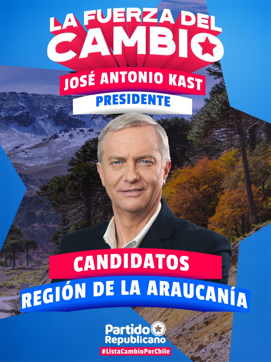 PRChile's tweet image. (HILO) 🧵
En La Región de La Araucanía tenemos grandes candidatos al Senado y a la Cámara de Diputados, impulsados por #LaFuerzaDelCambio para combatir al terrorismo, devolver la paz y la tranquilidad a  las familias de la región que hoy viven con miedo. 

📍 Senado:
Nuestra…
