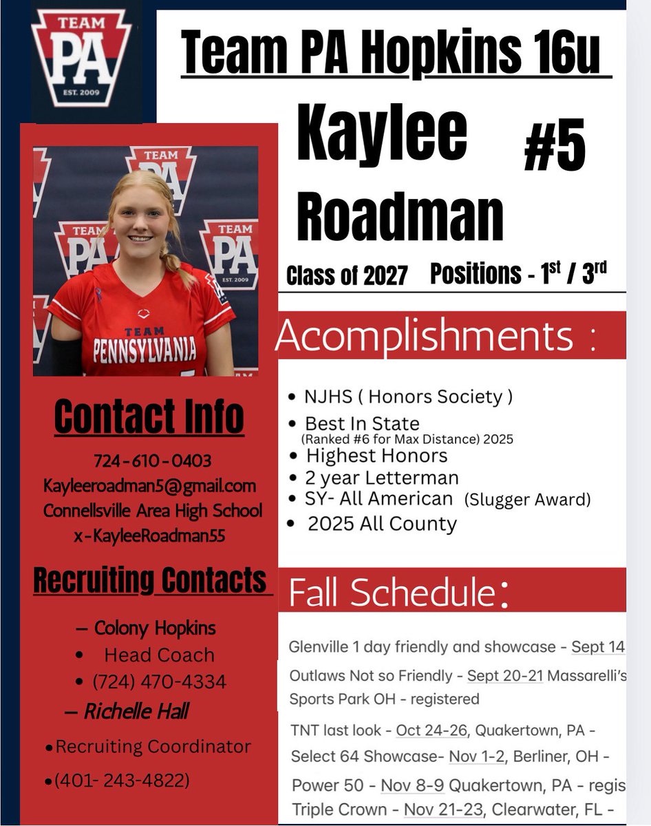 Kaylee Roadman (@kayleeroadman55) on Twitter photo My New Updated Player Profile… can’t wait to continue my career with this team. Go Team PA ❤️💙<a href="/teampafastpitch/">Team Pennsylvania Fastpitch</a> <a href="/TPAHopkins/">Team PA Hopkins</a> My New Updated Player Profile… can’t wait to continue my career with this team. Go Team PA ❤️💙<a href="/teampafastpitch/">Team Pennsylvania Fastpitch</a> <a href="/TPAHopkins/">Team PA Hopkins</a>