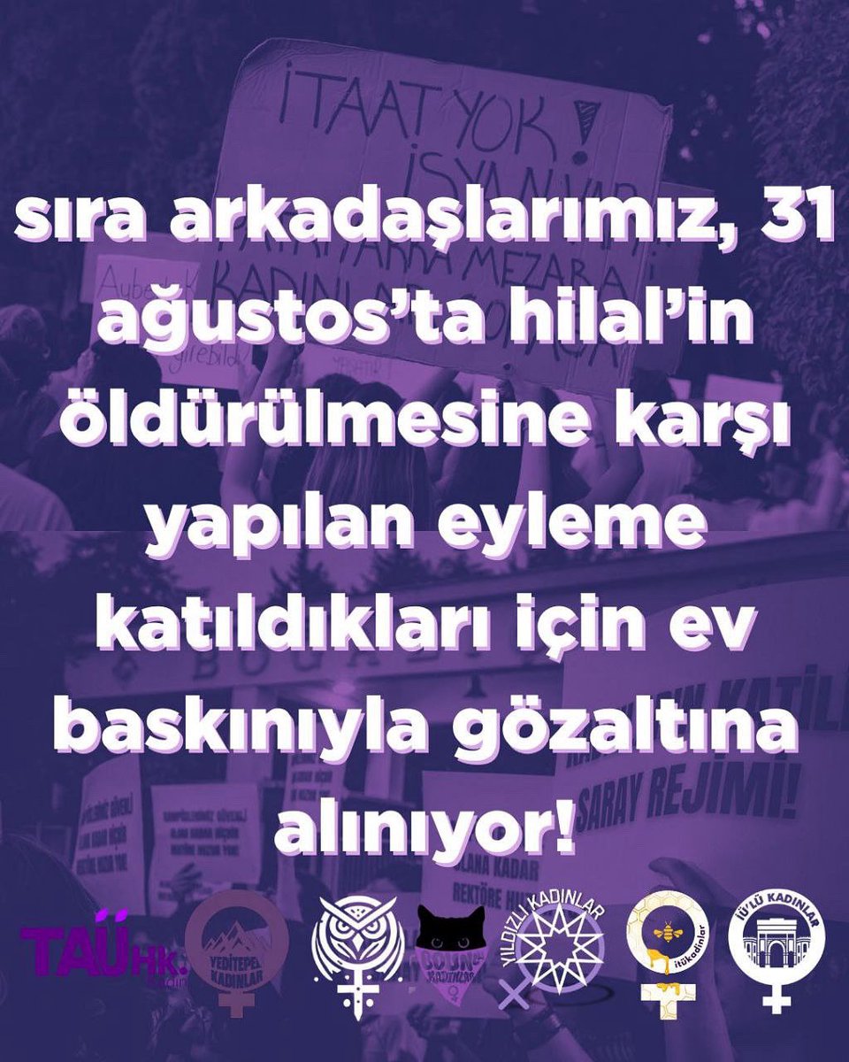 31 Ağustos’ta Boğaziçi Üniversitesi kampüsünde katledilen kız kardeşimiz Hilal Özdemir için yapılan eyleme katılmaları gerekçe gösterilerek sıra arkadaşlarımızın bu saatlerde ev baskınlarıyla gözaltına alındıklarını öğrendik.
Arkadaşlarımız derhal serbest bırakılsın!