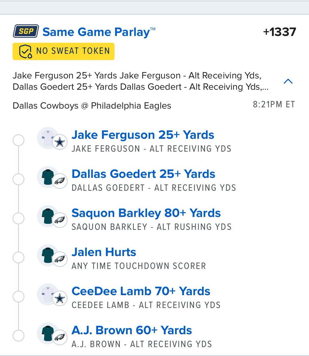 JCBGambles's tweet photo. A couple more plays for the game tonight. Happy Football Season #NFL #BettingX #Draftkings  #NFLBetting #SGP #fanduel #NFLKickoff https://t.co/b60eT8XaEr