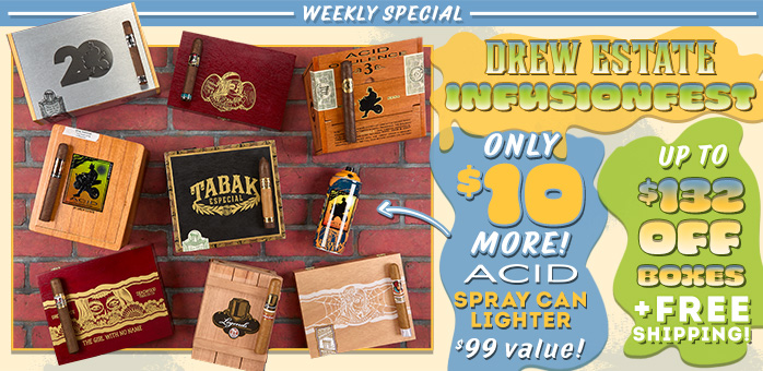 Drew Estate InfusionFEST is here and it’s wild—up to 73% OFF total savings! 🔥 Get up to $140 off boxes of ACID, Deadwood, Tabak Especial &amp; CI Legends with FREE SHIPPING. Add a $99 ACID Spray Can Lighter for just $10 more. Get in there and light it up!
bit.ly/4peB2wP