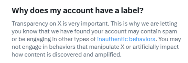 AdoredByAmore's tweet photo. So it has been close to a month later &amp; my profile is still temporary labeled. Don't know what I did that was inauthentic, all I did was like &amp; comment like #Twitter / #X wanted me to do before it happened... I had no activity since getting the label &amp; no idea what to do about it https://t.co/9EDqhPr74N