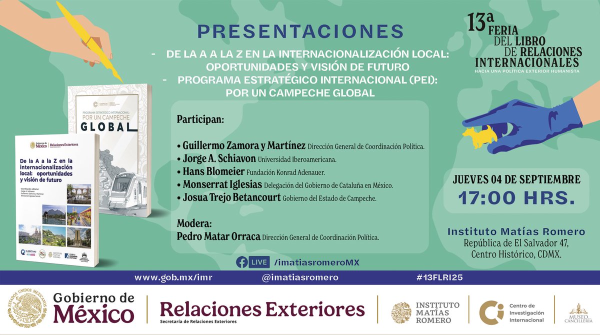 ⏰🌍 Ya casi comienza la presentación conjunta de “De la A a la Z en la Internacionalización de los Gobiernos Locales” y del Programa Estratégico Internacional: Por un Campeche Global
Dos propuestas para fortalecer la acción exterior desde lo local y proyectar así a México. 📚✨