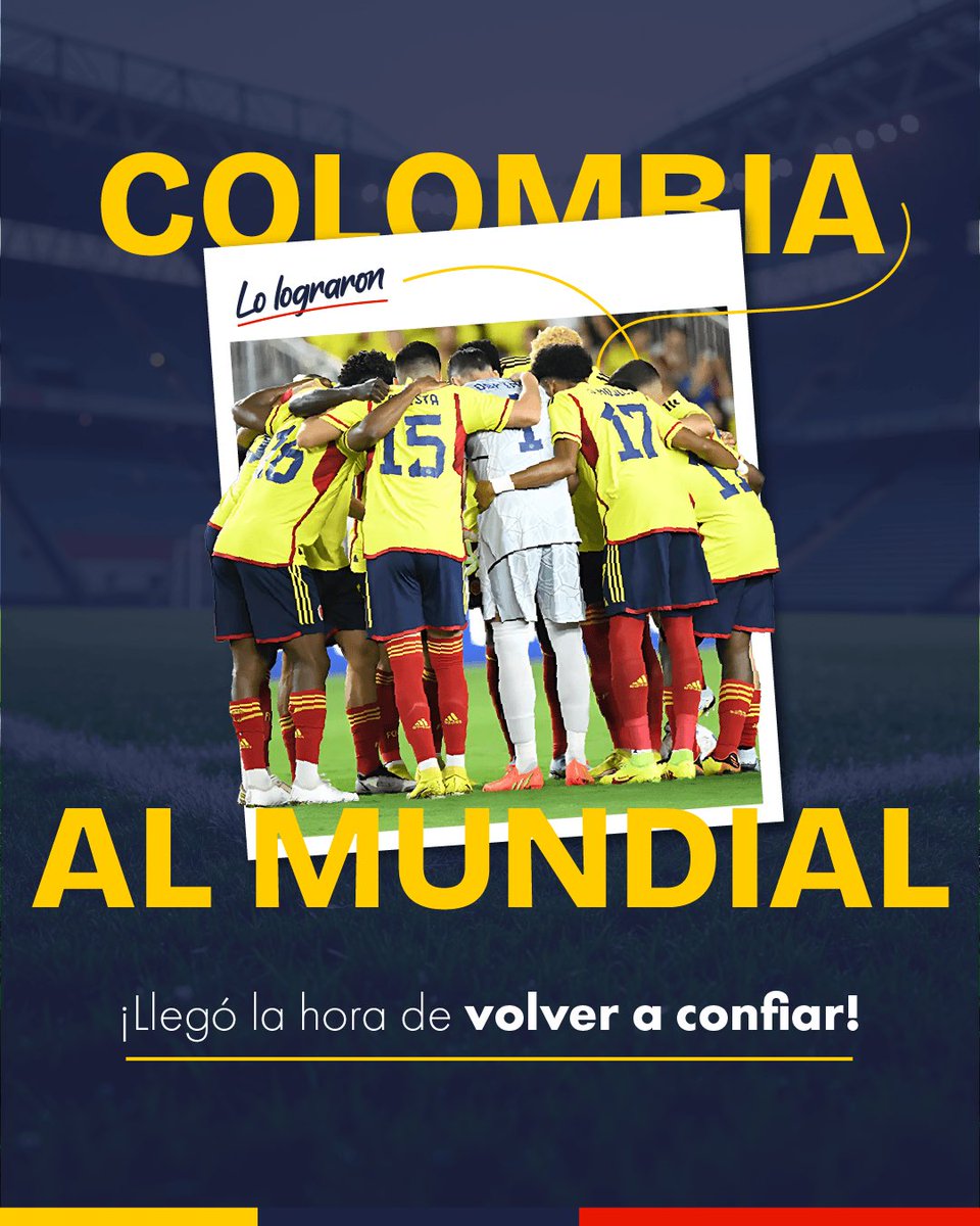 pipecordoba's tweet image. ¡Clasificamos! 🇨🇴

En el 2026 volvemos al Mundial… y volvemos a Confiar. @FCFSeleccionCol 

#Colombia #seleccióncolombia #clasificamos #LaSeleNosUne  #mundial #volveraconfiar