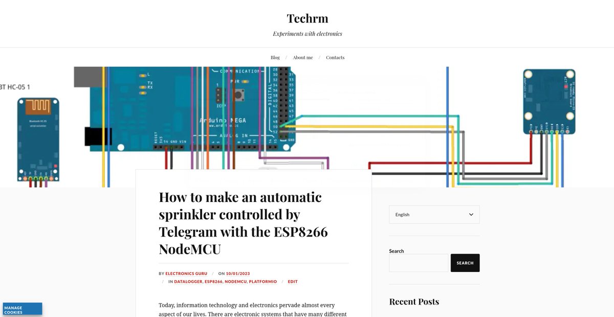 techrmcom's tweet image. 📢 Fresh from TechRM! How to make an automatic sprinkler controlled by Telegram with the ESP8266 NodeMCU by @techrmcom: techrm.com/how-to-make-an… 💬 Share your opinion in the comments! #Makers #ElectronicsDesign #TechHack #TechRM